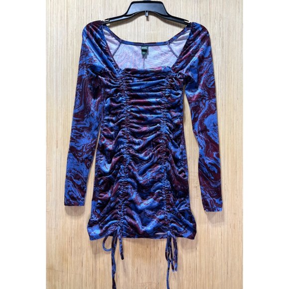Wild Fable - Women's Long Sleeve Ruched Velvet Bodycon Dress - Blue - Small - Picture 3 of 16